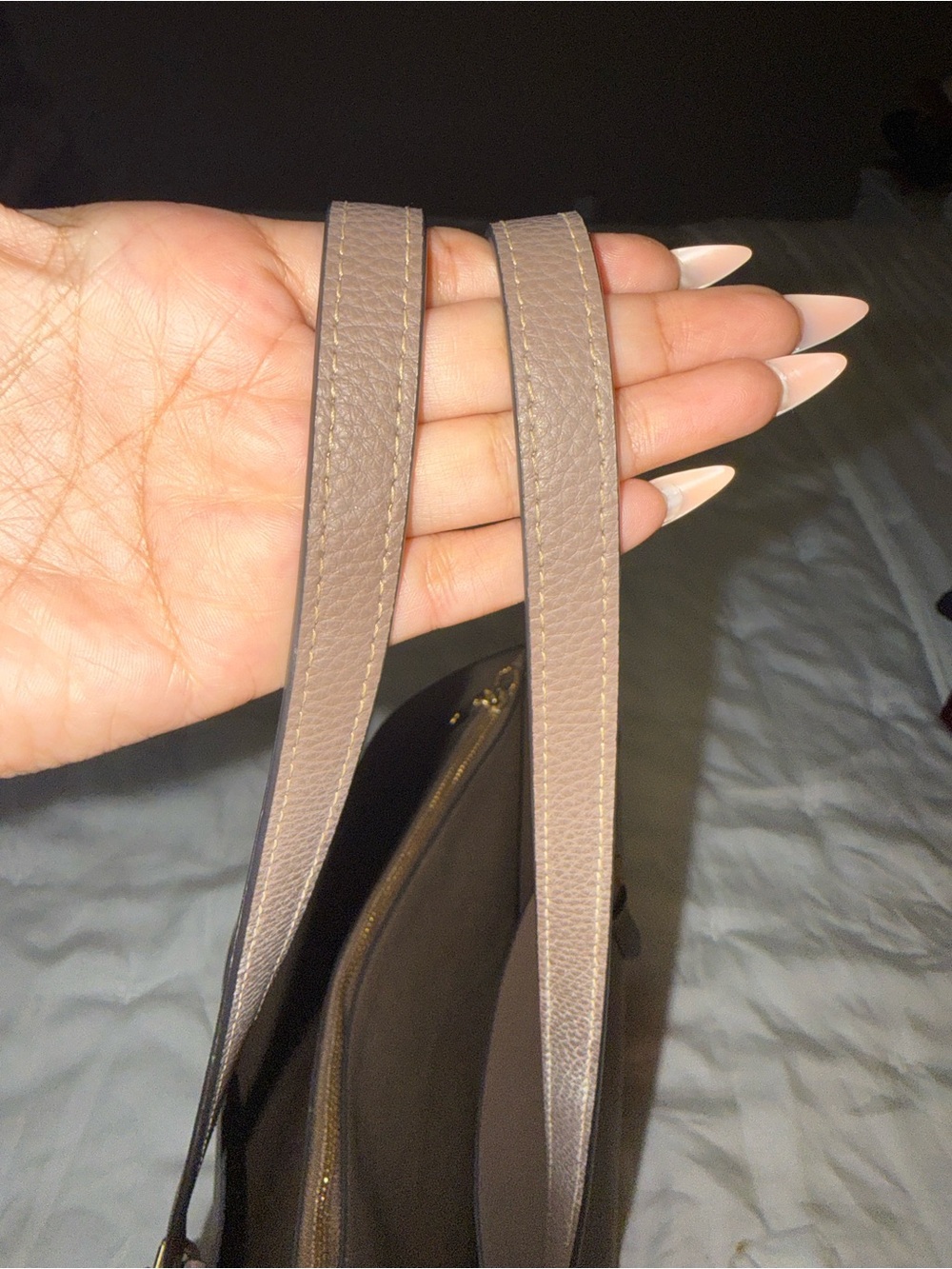 COACH Pebbled Leather Tote in Taupe Brown with Gold Hardware - Picture 3 of 4